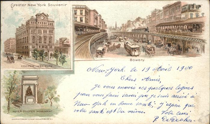 New York City Peter Cooper Institute Monument Bowery Litho