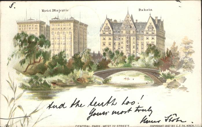 New York City Hotel Majestic Park Bridge Litho Dakota Apartments