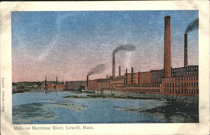 Lowell Massachusetts Mills on Merrimac River Lunakarte