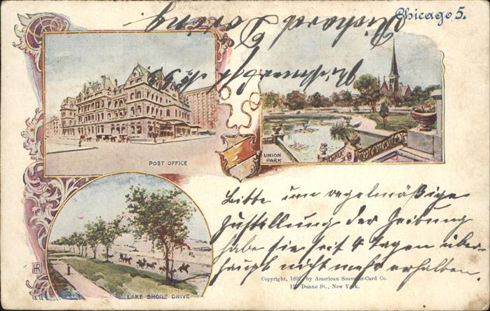 Chicago Illinois Post Office Union Park Lake Shore Drive Litho