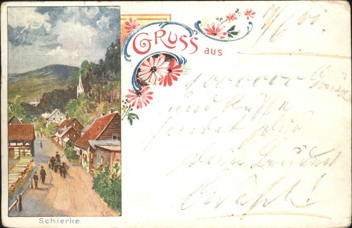 Schierke Harz Strassenpartie Pferdekutsche Kuenstlerkarte