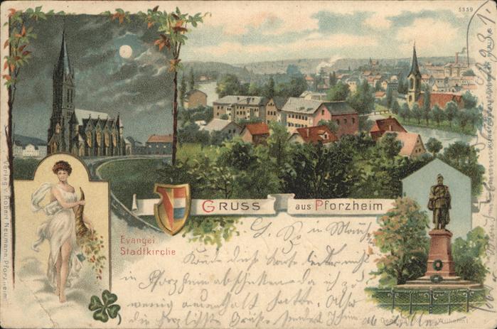 Pforzheim Teilansicht Kirche im Mondschein Denkmal