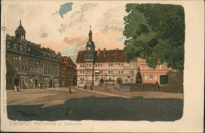 Eisenach Thueringen Rathaus und Schloss Kuenstlerkarte
