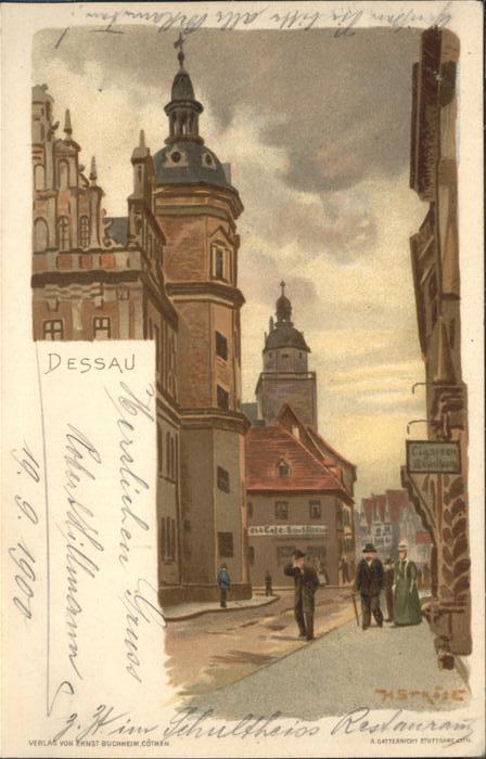 Dessau-Rosslau Strassenpartie Kirche Turm Künstlerkart