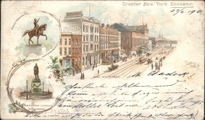 New York City East 14th Street Washington Statue Ibraham Lincoln Monument