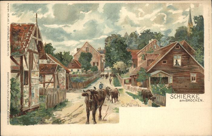Schierke Harz Ortspartie Viehtrieb Künstlerkarte
