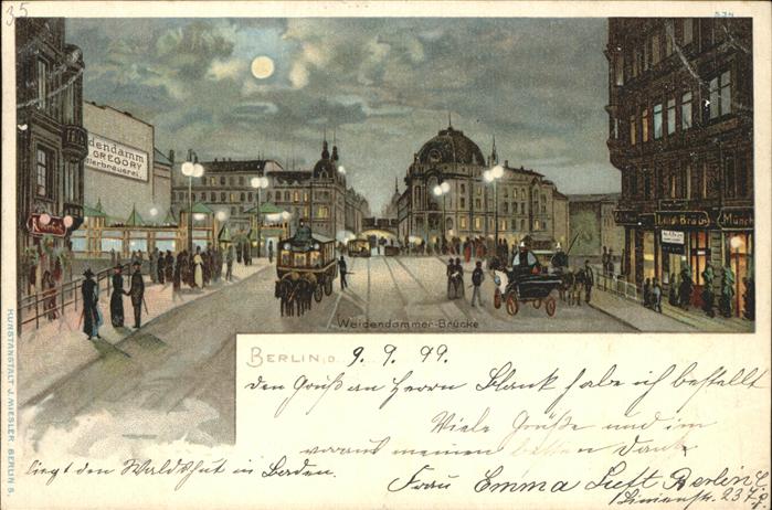 Berlin Weidendammer Brücke im Mondschein Pferd