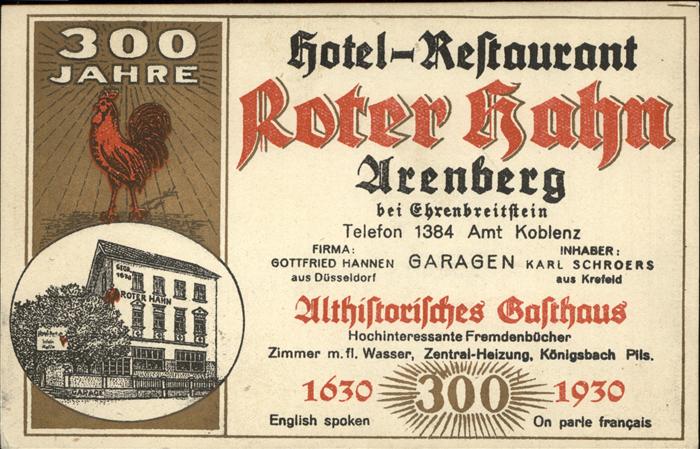Arenberg Koblenz Hotel Restaurant Roter Hahn Althistorisches Gasthaus