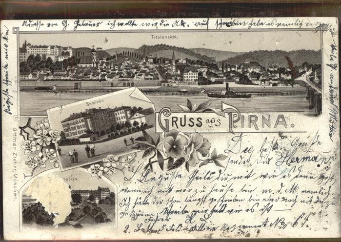 Pirna Elbe Sachsen Totalansicht Elbe Bruecke Schloss Sonnenstein Seminar
