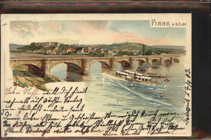 Pirna Elbe Sachsen Panorama Elbe Bruecke Schiff