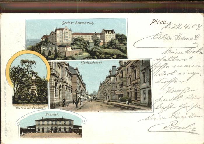 Pirna Elbe Sachsen Schloss Sonnenstein Bismarck Denkmal Gartenstrasse Bahnhof B