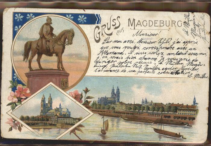 Magdeburg Kaiser Wilhelm Denkmal Teilansicht Elbe