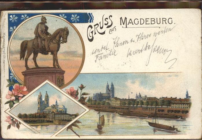 MAGDEBURG  CITY Kaiser Wilhelm Denkmal Teilansicht Elbe Dom