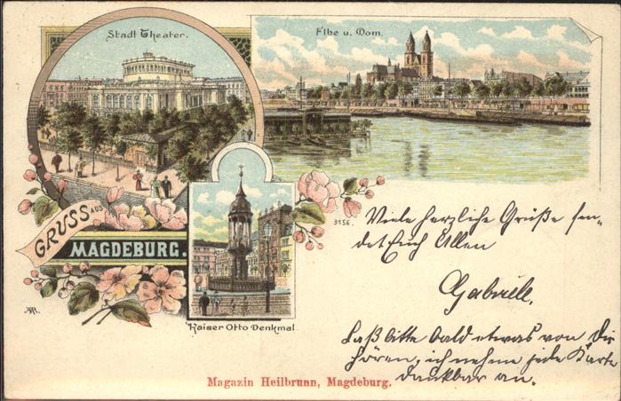 Magdeburg Panorama mit Dom und Elbe Stadt-Theater