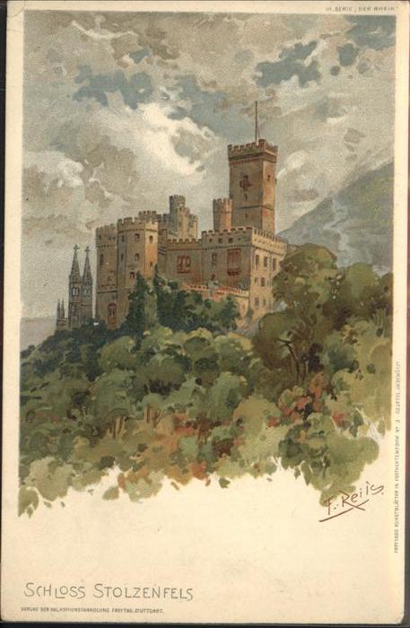 Stolzenfels Schloss Künstlerkarte F. Reis