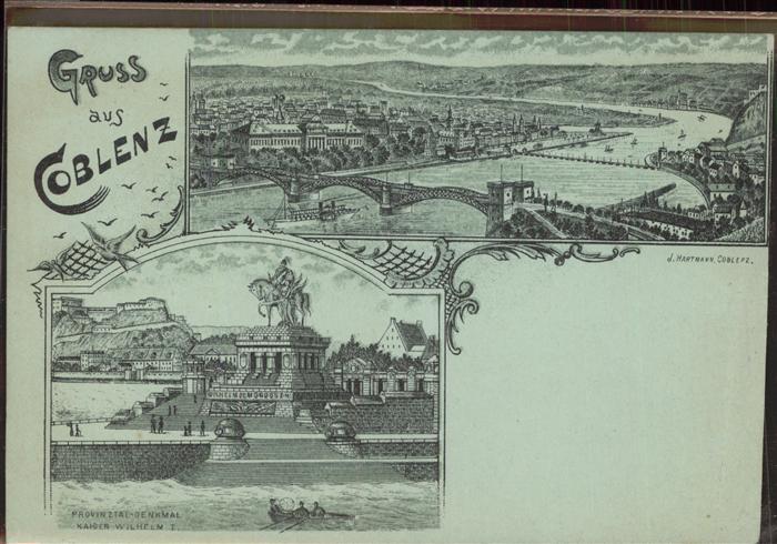 Coblenz Koblenz Panorama Eisenbahnbruecke Rhein Denkmal Kaiser Wilhelm I Deutsch