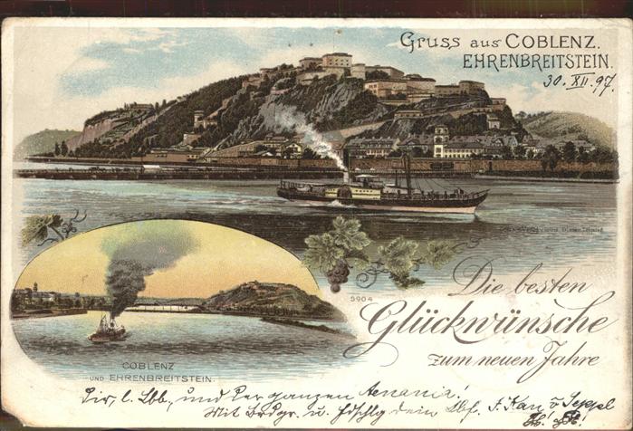 Coblenz Koblenz Festung Ehrenbreitstein Rhein Dampfer