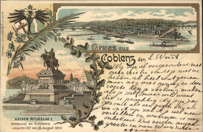 Coblenz Koblenz Panorama Rhein Mosel Bruecke Denkmal Kaiser Wilhelm I Deutsches