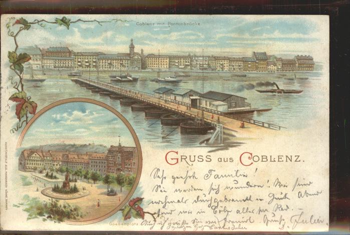 Coblenz Koblenz Teilansicht mit Pontonbruecke Rhein Goeben Platz Denkmal