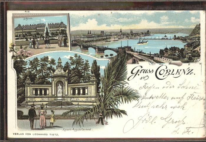 Koblenz Rhein Panorama Schloss Kaiserin Augusta Denkm