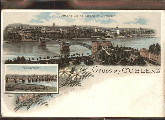 Koblenz Rhein Moselbruecke und Eisenbahnbruecke