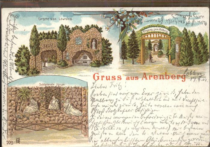 Arenberg Koblenz Grotte von Lourdes Schlafende Juenger Eingang zum oelberg