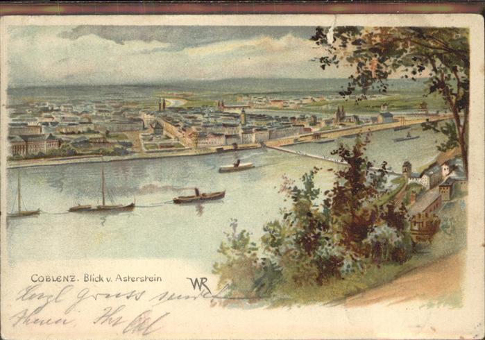 Koblenz Rhein Blick von Astersrein Künstlerkarte
