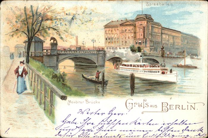 BERLIN  CITY Moabiter Bruecke Dampfer Spreehallen Kuenstlerkarte