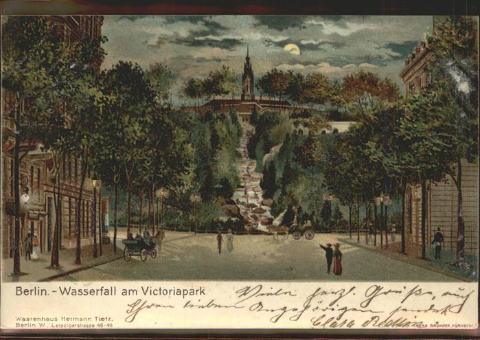 BERLIN  CITY Wasserfall im Victoriapark im Mondschein Glimmerkarte