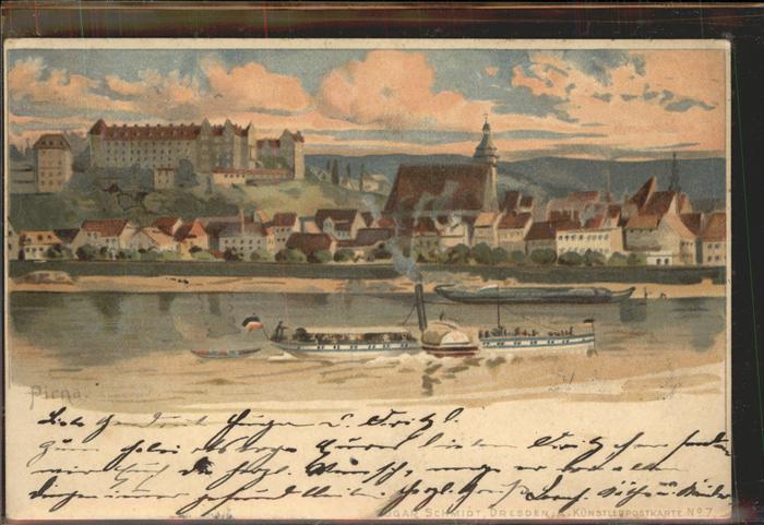 Pirna Elbe Sachsen Panorama Dampfer Kuenstlerkarte