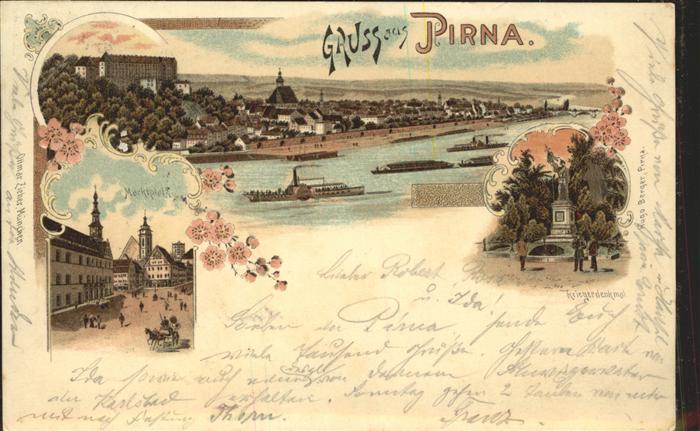 Pirna Elbe Sachsen Panorama Dampfer Marktplatz Kriegerdenkmal