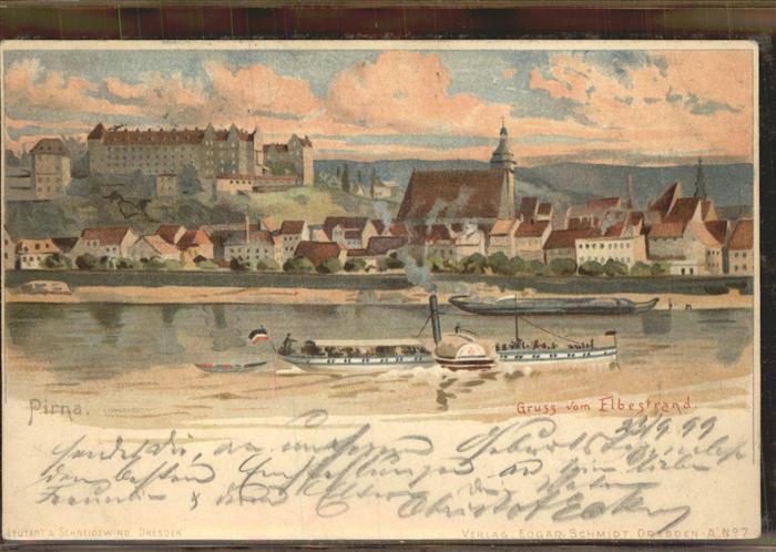 Pirna Elbe Sachsen Panorama Dampfer Elbe Kuenstlerkarte