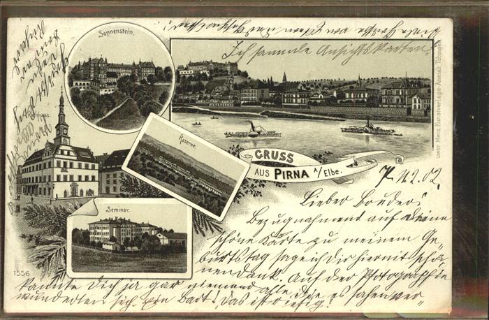Pirna Elbe Sachsen Teilansicht Dampfer Elbe Schloss Sonnenstein Seminar Kaserne