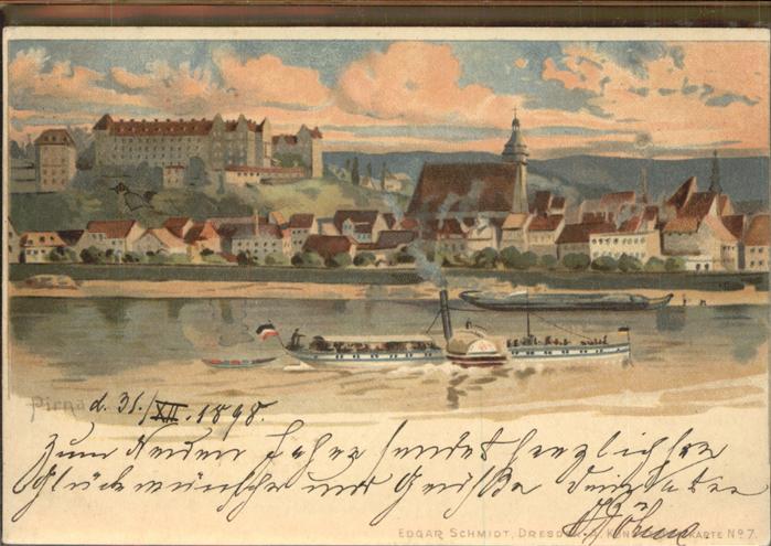 Pirna Elbe Sachsen Panorma Blick ueber die Elbe mit Schloss Sonnenstein Kuenstl