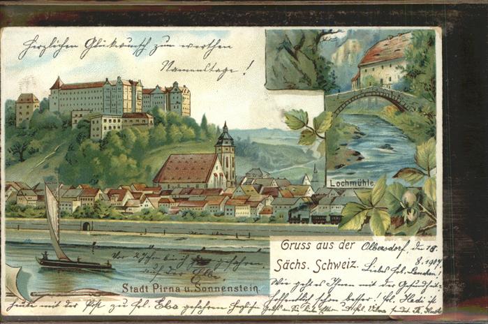 Pirna Elbe Sachsen Teilansicht mit Schloss Sonnenstein Lochmuehle