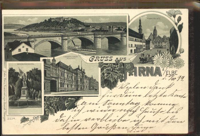 Pirna Elbe Sachsen Panorama mit Schloss Sonnenstein Elbe Bruecke Marktplatz Kri