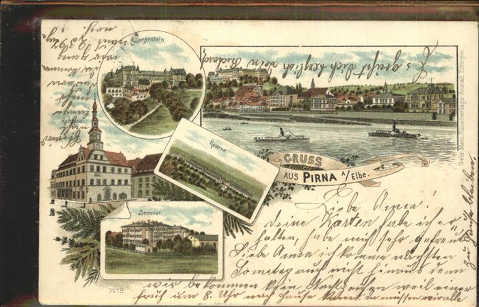 Pirna Elbe Sachsen Teilansicht Schloss Sonnenstein Kaserne Seminar Rathaus