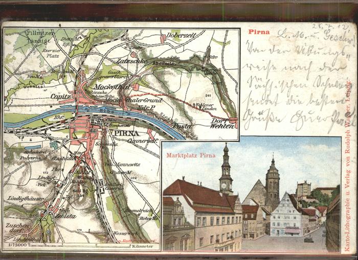 Pirna Elbe Sachsen Marktplatz uebersichtskarte Schutzmarke