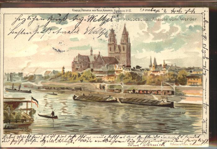 MAGDEBURG  CITY Ansicht vom Werder Dom Elbe Kuenstlerkarte