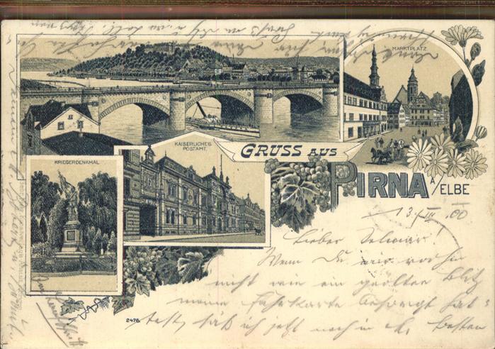 Pirna Elbe Sachsen Panorama mit Schloss Sonnenstein Elbe Bruecke Kaiserl. Post