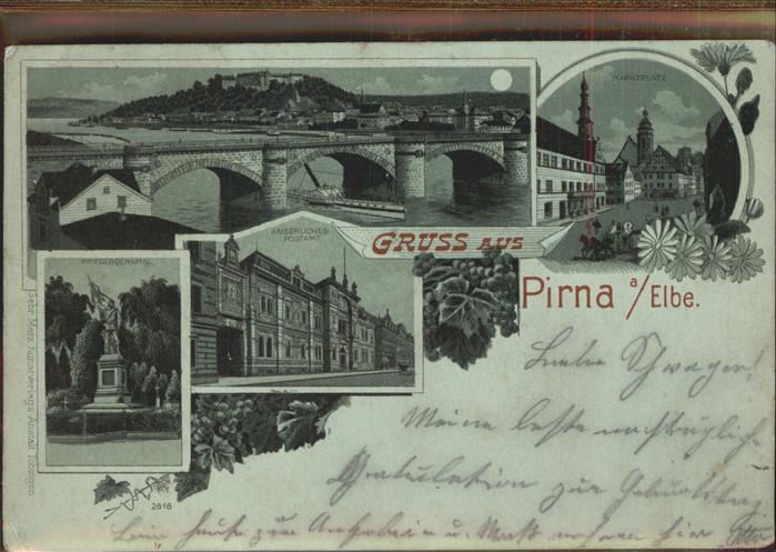Pirna Elbe Sachsen Panorama mit Schloss Sonnenstein im Mondschein Elbe Bruecke