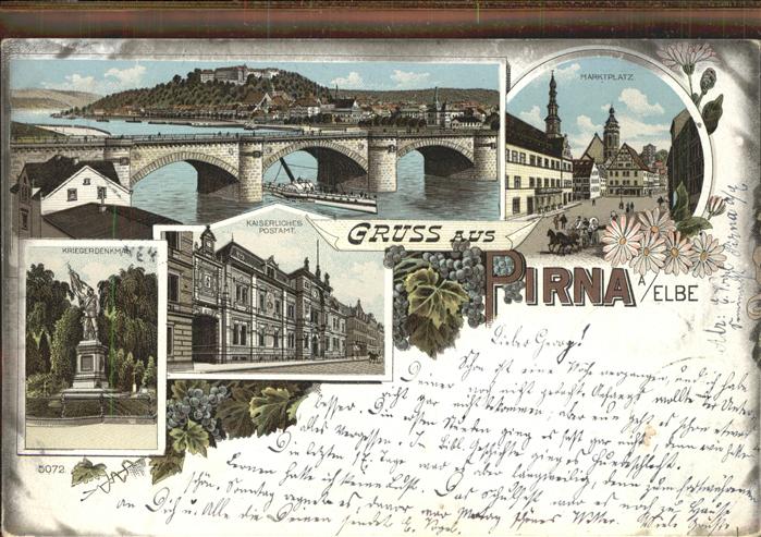 Pirna Elbe Sachsen Panorama mit Schloss Sonnenstein Elbe Bruecke Marktplatz Kri