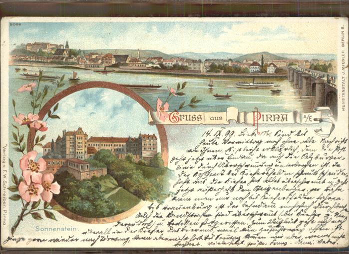 Pirna Elbe Sachsen Panorama mit Schloss Sonnenstein Elbe Bruecke