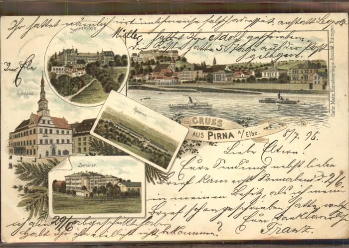 Pirna Elbe Sachsen Panorama mit Schloss Sonnenstein Elbe Kaserne Seminar Rathha