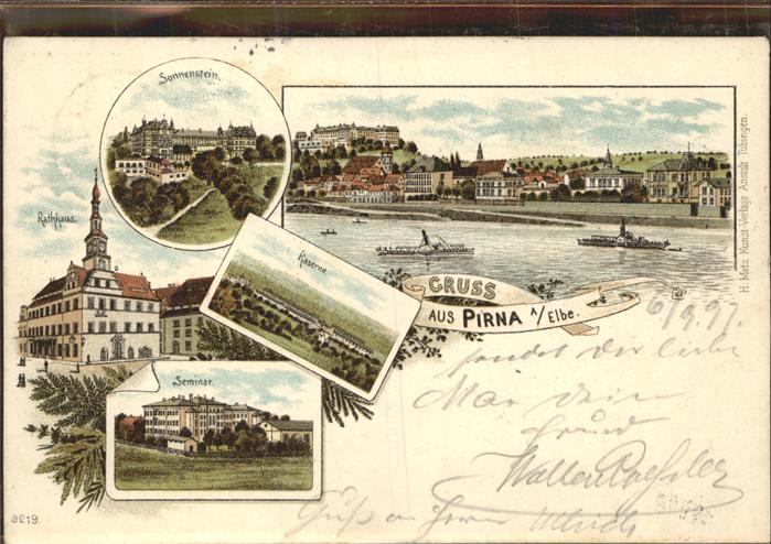 Pirna Elbe Sachsen Panorama mit Schloss Sonnenstein Kaserne Seminar Rathhaus