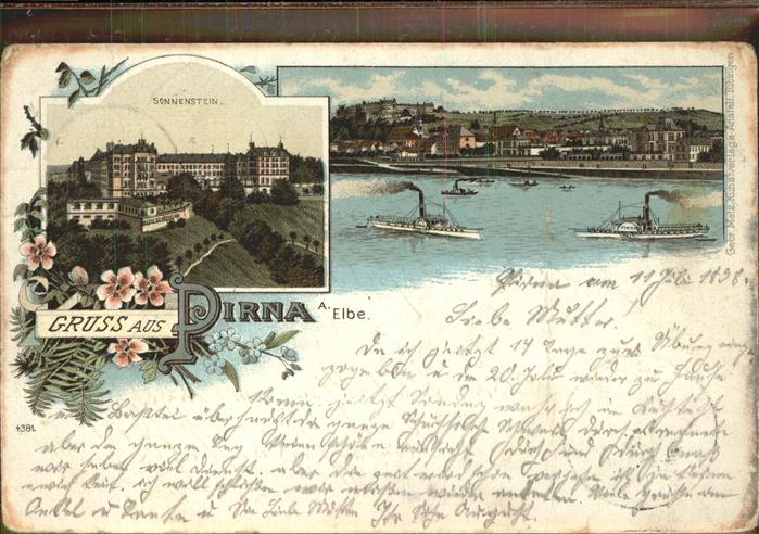 Pirna Elbe Sachsen Panorama mit Schloss Sonnenstein Elbe Dampfer