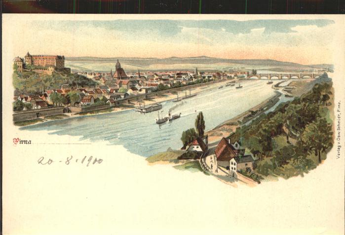 Pirna Elbe Sachsen Panorama mit Schloss Sonnenstein Elbe Bruecke Dampfer