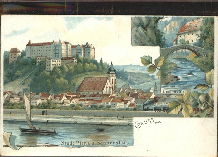 Pirna Elbe Sachsen Teilansicht Schloss Sonnenstein Kirche Lochmuehle Kuenstlerk