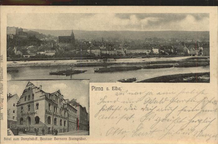 Pirna Elbe Sachsen Panorama mit Schloss Sonnenstein Hotel zum Dampfschiff