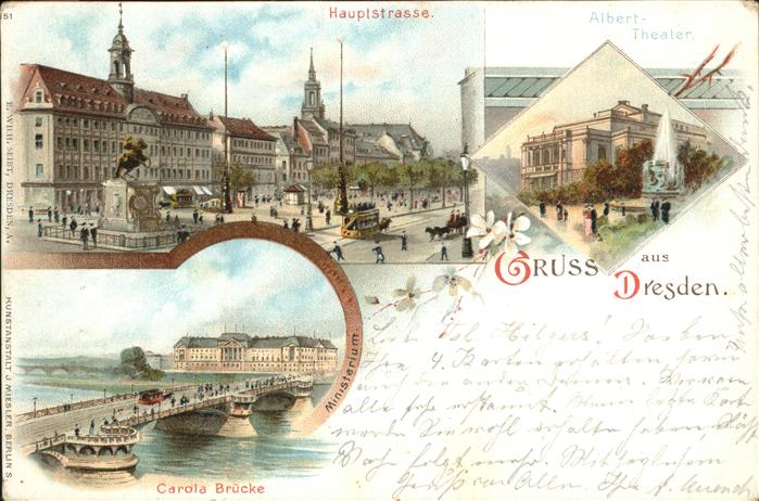 DRESDEN Elbe Hauptstrasse Albert-Theater Carola Bruecke